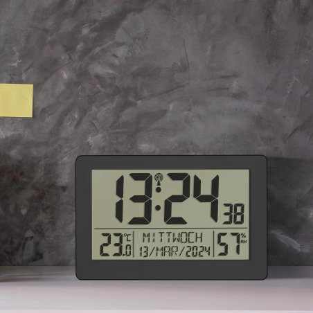 TFA Dostmann digitalni zidni sat 60.2557.01 crni sa displejom za temperaturu i vlažnost 206x130 mm