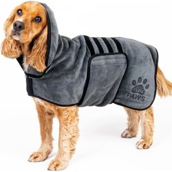 Sivi Elite Paws ogrtač za sušenje pasa veličine M sa kapuljačom i podesivim kaišem