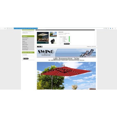 Swing & Harmonie LEDU 3x3 kvadratni bočni suncobran sa solarnim modulom i LED osvetljenjem, outlet stanje
