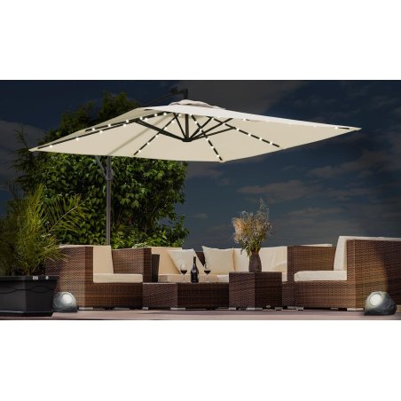 Swing & Harmonie LEDU 3x3 kvadratni krem bočni suncobran sa LED osvetljenjem i solarnim modulom