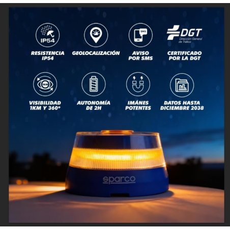 Plavo-belo Sparco SPC-V16 V16 LED sigurnosno svetlo za auto sa magnetnim pričvršćivanjem i GPS prijemnikom