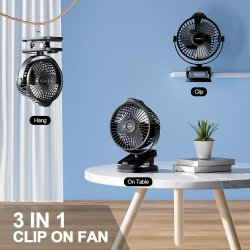 TRILINK 8000mAh punjivi USB ventilator sa klipsom, LED displejem, 5 brzina