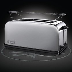 Russell Hobbs Adventure toster od brušenog čelika sa udubljenjem na bočnoj strani i rešetkom za peciva