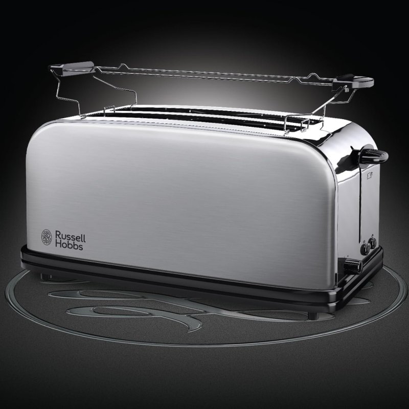 Russell Hobbs Adventure toster od brušenog čelika sa udubljenjem na bočnoj strani i rešetkom za peciva